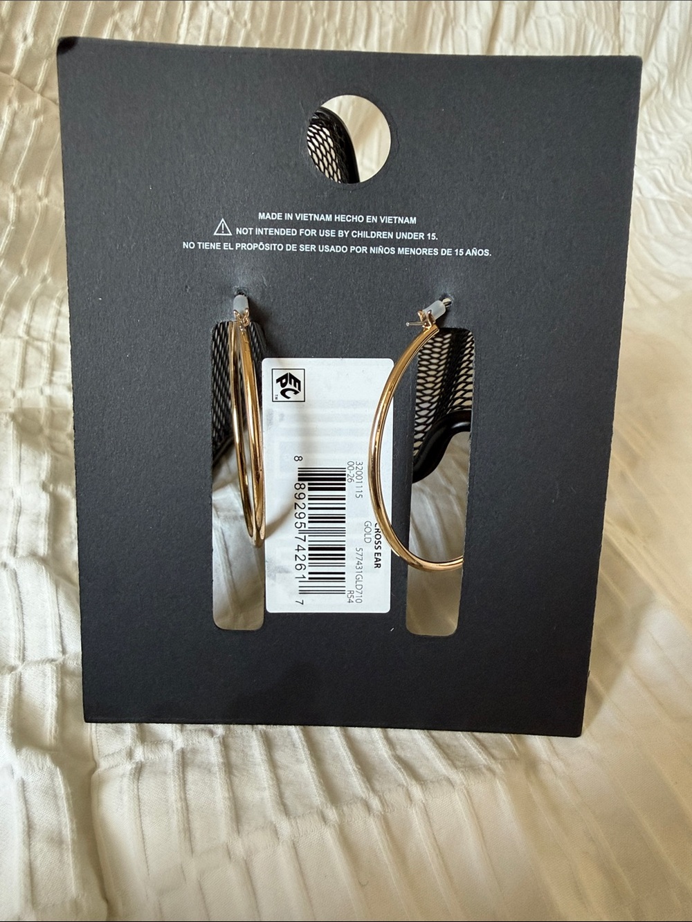 Madden NYC Gold Hoop Earrings with Cross Charm - Picture 3 of 5